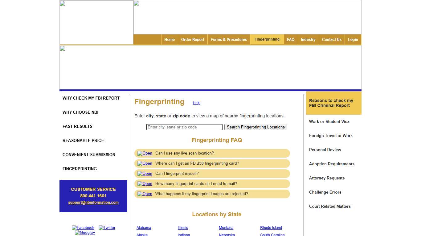 National Background Information - Fingerprinting