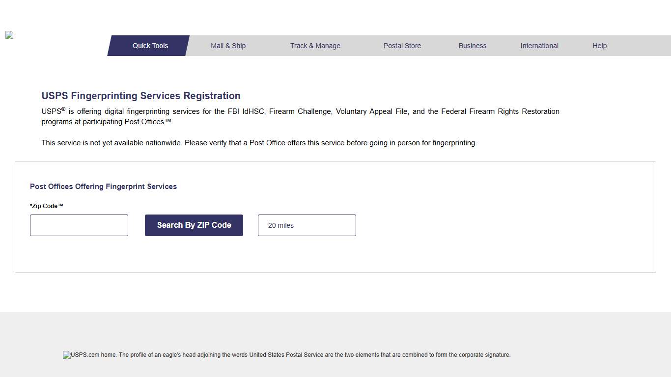 USPS.com® - Register for Fingerprinting at the United States Postal Service