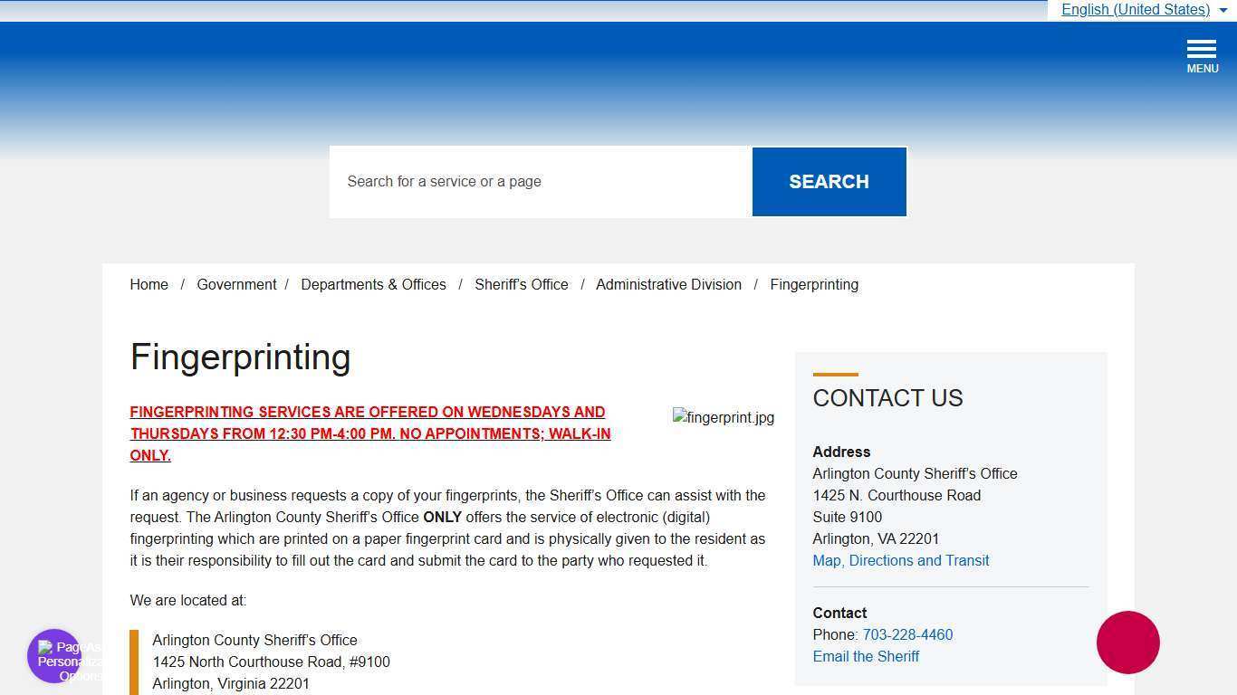 Fingerprinting – Official Website of Arlington County Virginia Government